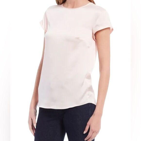 Antonio Melani Gilly Stretchy Silk Rolled Cap Sleeve Blouse High Neck Key Hole - Picture 1 of 14